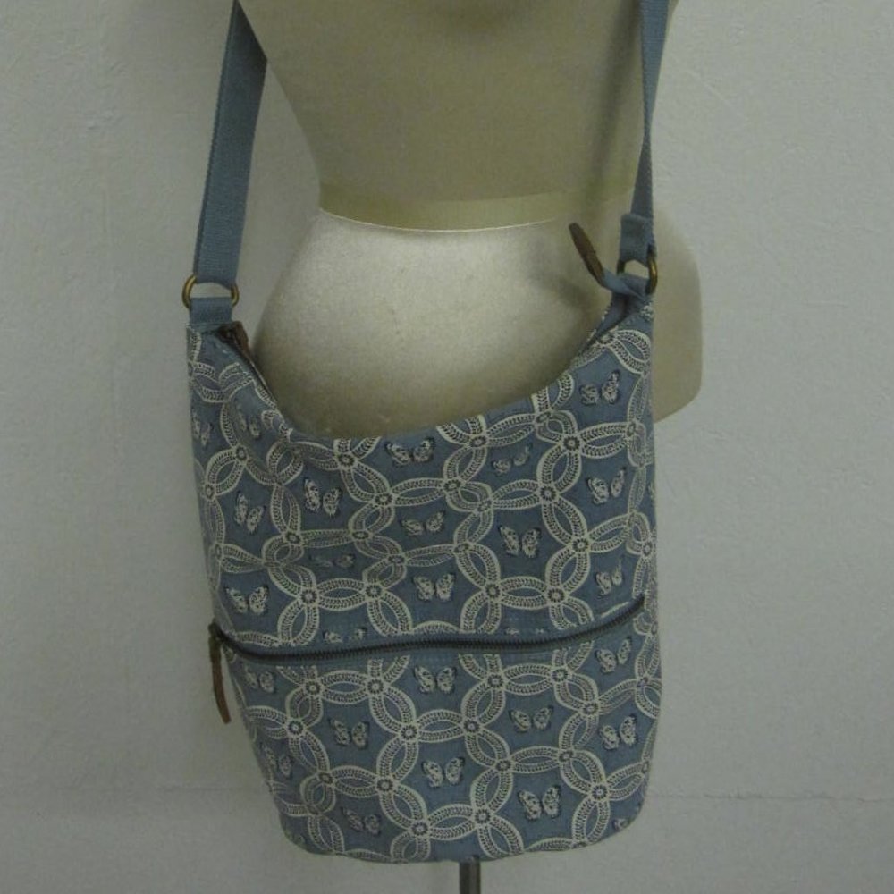 Fatface Crossbody Blue Butterfly Bag Purse Zip Top